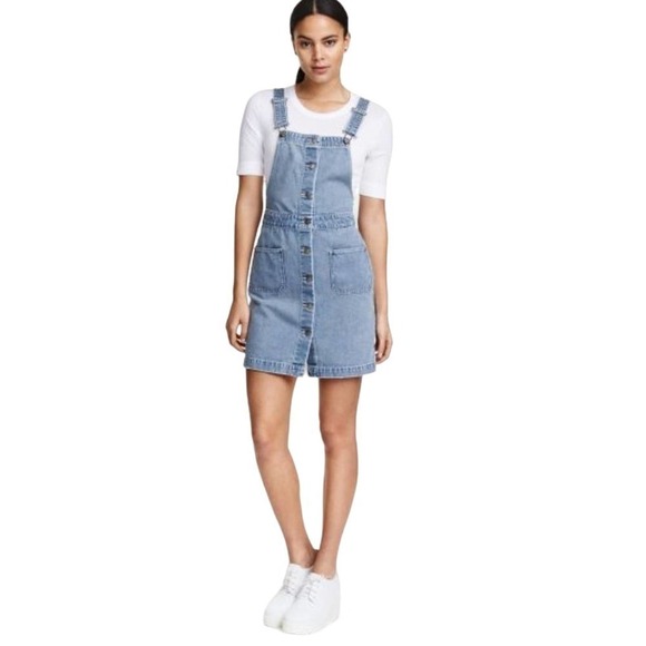 H&M Denim Overall Button Pinafore Dress in Light Wash Size 34/US 4 XS - Picture 2 of 14